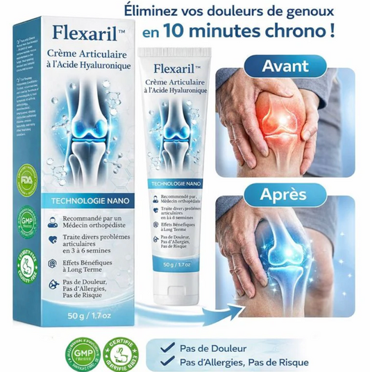 Flexaril™ Crème Articulaire à l’Acide Hyaluronique | Éliminez vos douleurs de genoux en 10 minutes chrono !