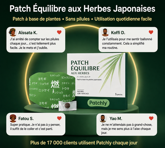 Patch d'équilibre aux herbes japonaises™  Réduit le ballonnement, affine la taille et purifie en douceur — pendant que tu dors.